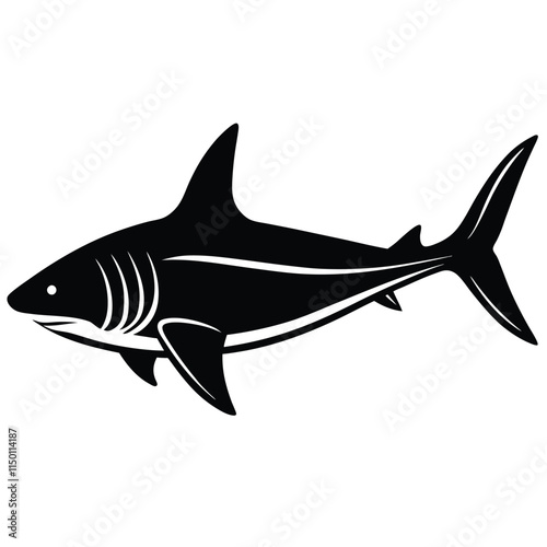 Oceanic whitetip shark silhouette on white background