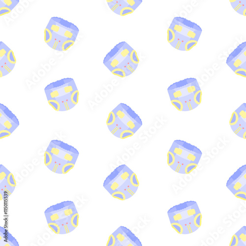 Violet diapers vector seamless pattern. Diaper angles, diaper changing. Background, print, backdrop