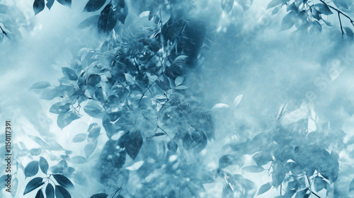 Ethereal Blue Foliage: Dreamy Nature Abstract in Aqua Tones