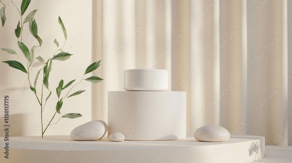 Minimalist Display with Stones and Plant in Soft Natural Light Minimalist Display with Stones and Plant in Soft Natural Light