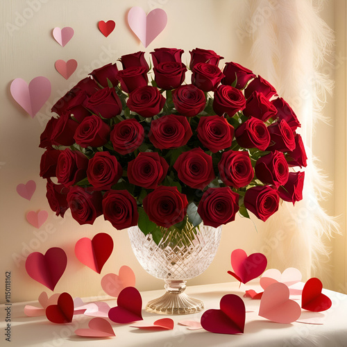 red heart roses  folowers table with copy space ai genrative photo