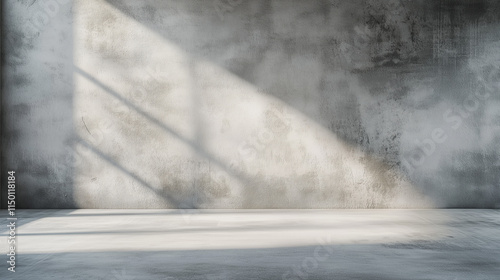 Minimalist Concrete Room with Dramatic Light Beam and Shadow Play