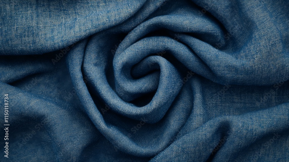 Fototapeta premium Swirling Blue Fabric Texture Displays Subtle Weave