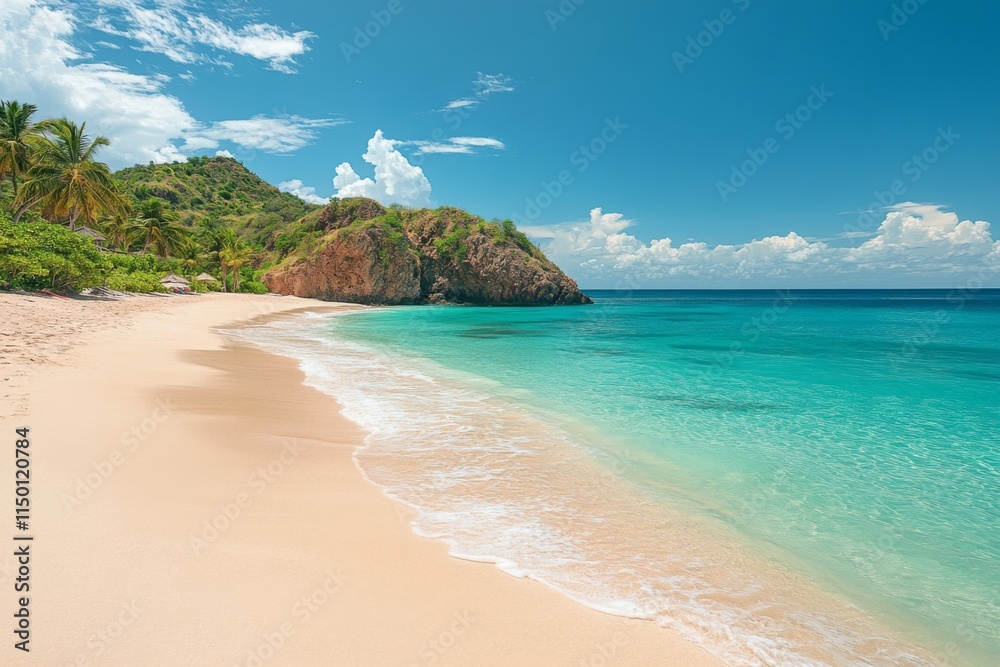 Fototapeta premium Sunny tropical beach with vibrant turquoise water