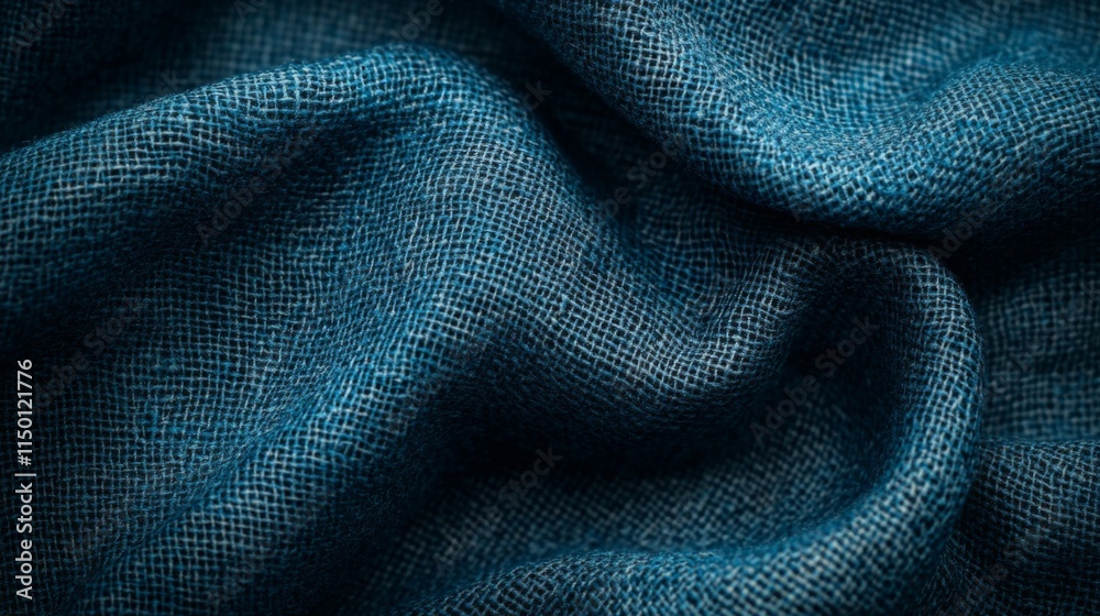 Draped Blue Textured Fabric Showing Weave Detail Draped Blue Textured Fabric Showing Weave Detail