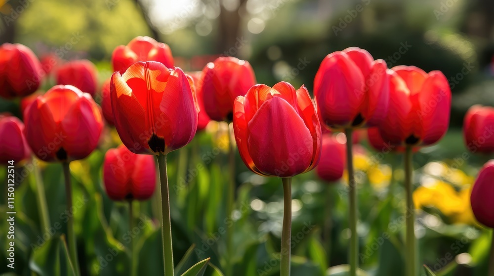 Obraz premium red tulips in garden