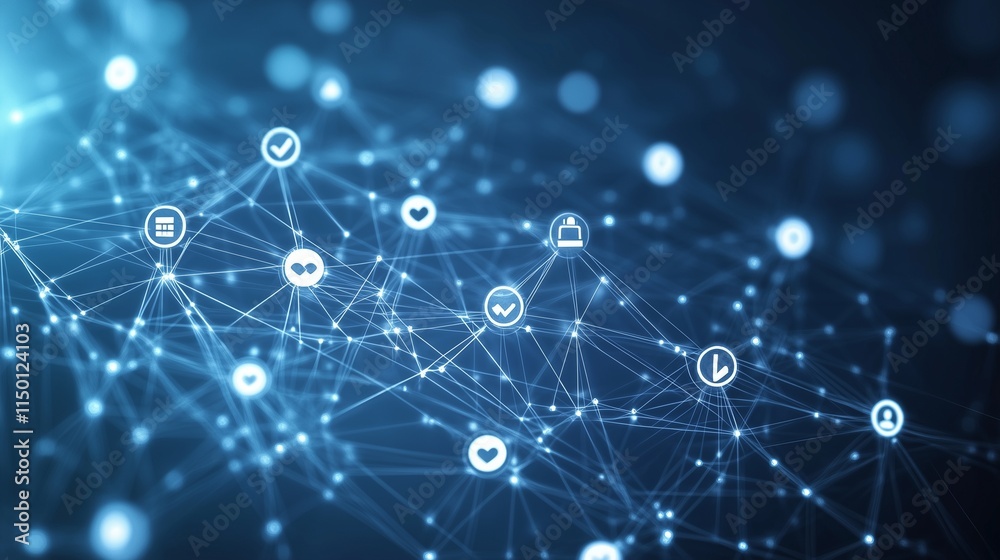 Modern social network visualization featuring a web of nodes and share symbols against a sleek, high-tech background. Modern social network visualization featuring a web of nodes and share symbols against a sleek, high-tech background.