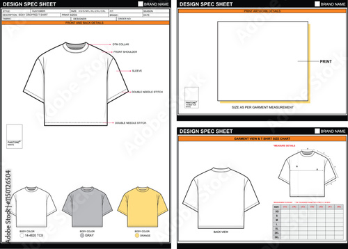BOXY CROPPED T SHIRT EASY EDITABLE EMPTY TECHPACK MEASUREMENT LAYOUT TEMPLATE DESIGN