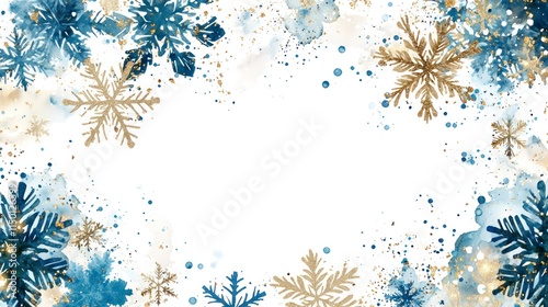 Wallpaper Mural Elegant Blue and Gold Christmas Frame with Snowflakes and Watercolor Accents for Holiday Celebrations and Festive Designs Torontodigital.ca