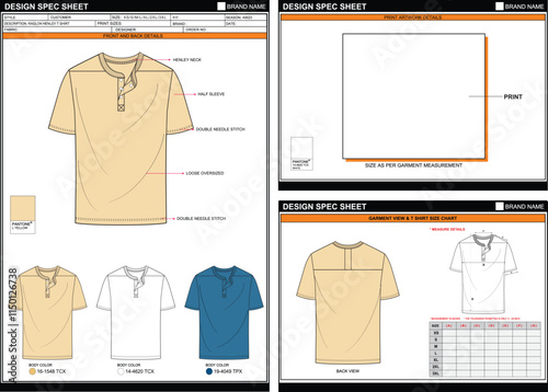 HENLEY COLLAR TSHIRT EASY EDITABLE EMPTY TECHPACK MEASUREMENT LAYOUT TEMPLATE DESIGN
