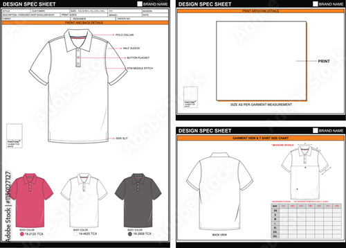 POLO TSHIRT EASY EDITABLE EMPTY TECHPACK MEASUREMENT LAYOUT TEMPLATE DESIGN
