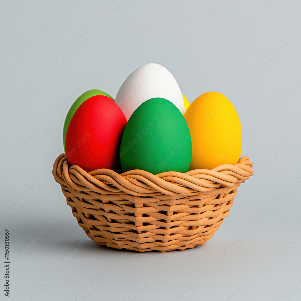 Colorful eggs in woven basket create cheerful and festive display Colorful eggs in woven basket create cheerful and festive display