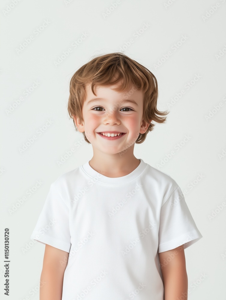 boy smiling wear white t shirt mockup studio on white background boy smiling wear white t shirt mockup studio on white background