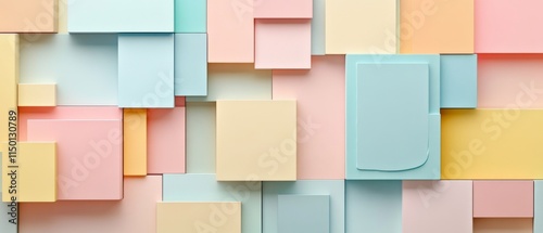 Fototapeta Naklejka Na Ścianę i Meble -  Abstract bright geometric pastel colors colored 3d gloss texture wall with squares and rectangles background