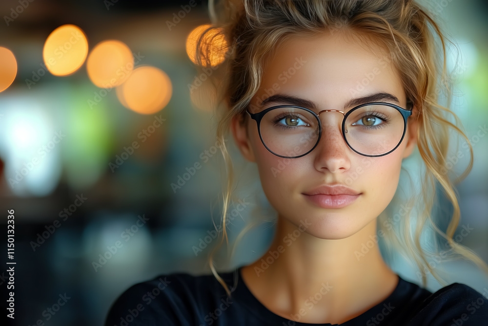 young woman glasses business attire corporate professional executive poised confident approachable modern leadership copy space young woman glasses business attire corporate professional executive poised confident approachable modern leadership copy space