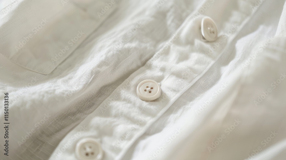 A detailed shot of shirt detail on white, highlighting buttons, stitching, and fabric texture, A detailed shot of shirt detail on white, highlighting buttons, stitching, and fabric texture,