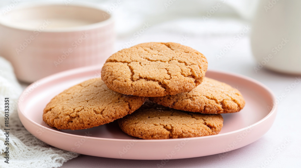 Close-up of cookies with chip on a pink plate Close-up of cookies with chip on a pink plate