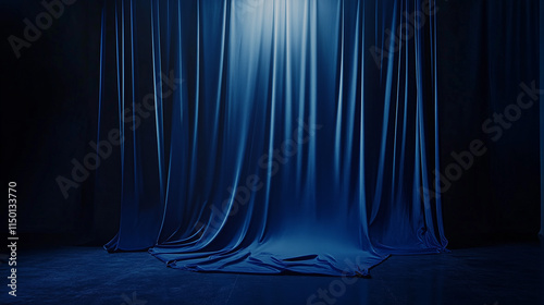 Ethereal Blue Curtains: Dramatic Stage Lighting in Dark Theater