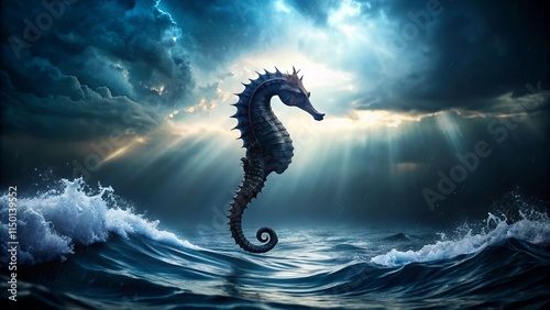 Watercolor Seahorse Silhouette Photography: Dark Ocean Dreamscape photo