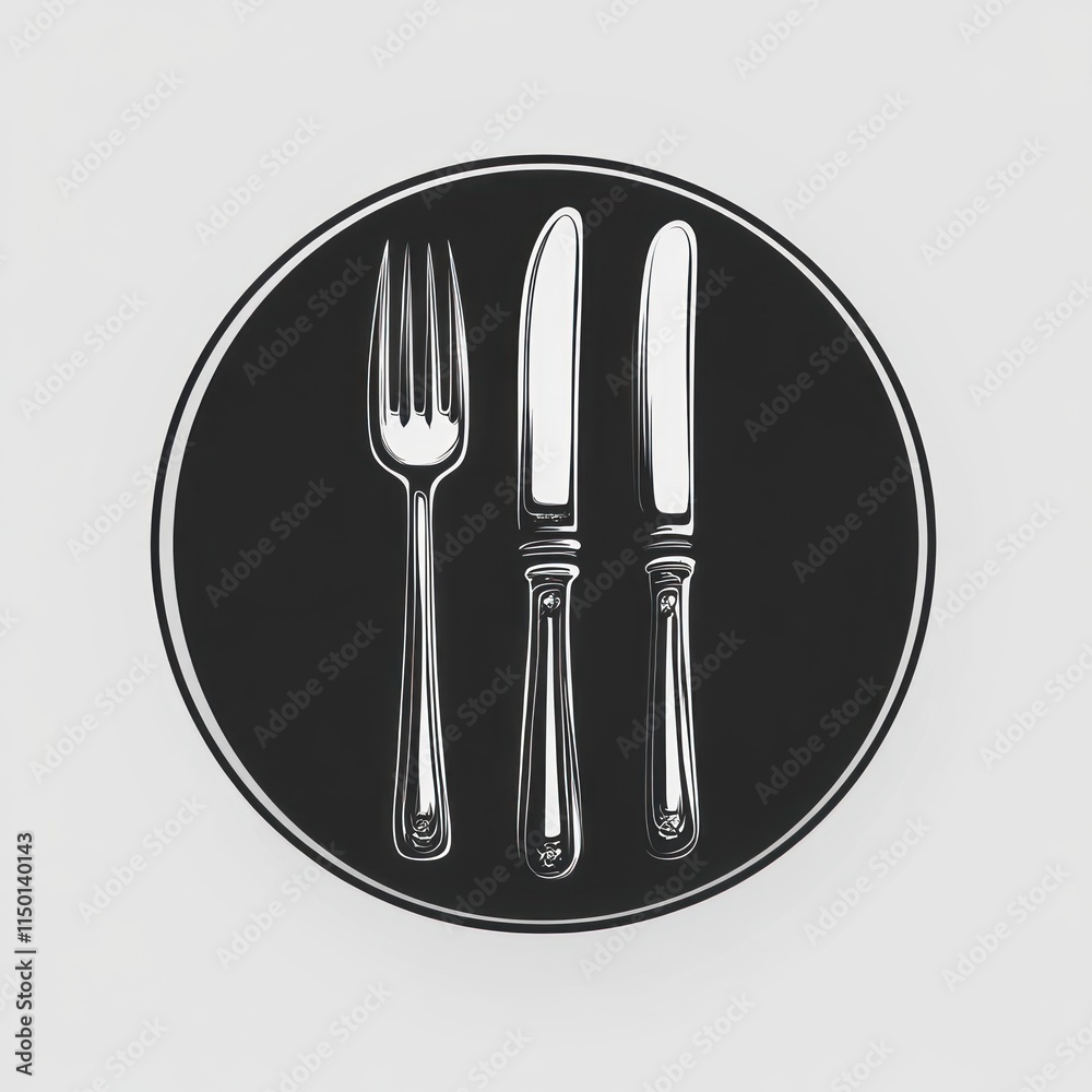 Elegant cutlery set on a dark circular background Elegant cutlery set on a dark circular background