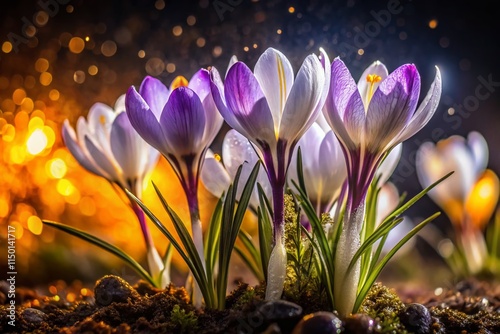 Night Blooming Crocus Sieberi Tricolor Spring Garden Flowers photo