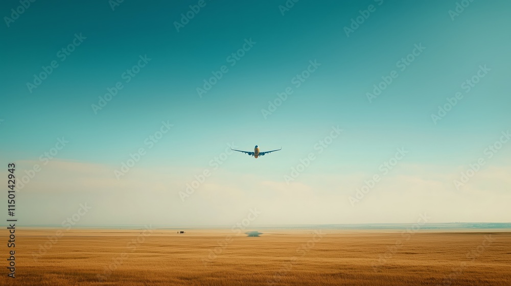 Fototapeta premium Airplane Approaching Over Vast Golden Landscape