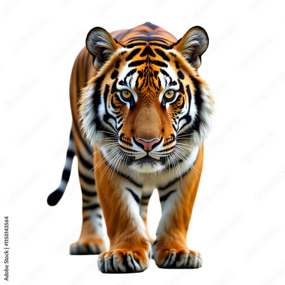 Fototapeta premium Energetic tiger strides forward with focused eyes