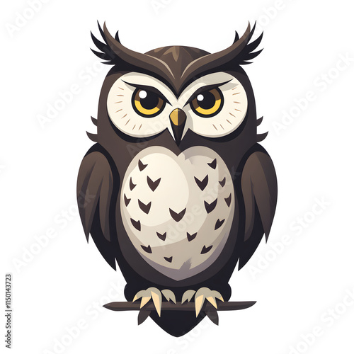 Cute cartoon owl with big eyes and expressive face on white background photo