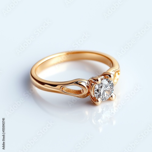Elegant gold ring with diamond, isolated on white background.