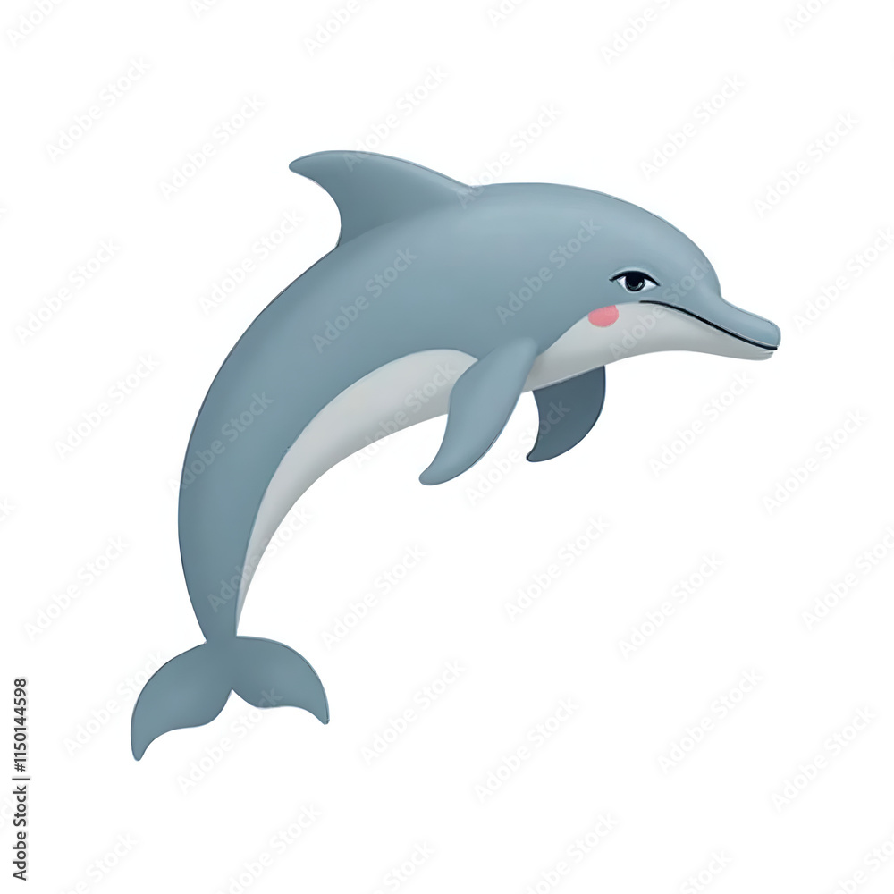Fototapeta premium Cute cartoon dolphin with smile on white background
