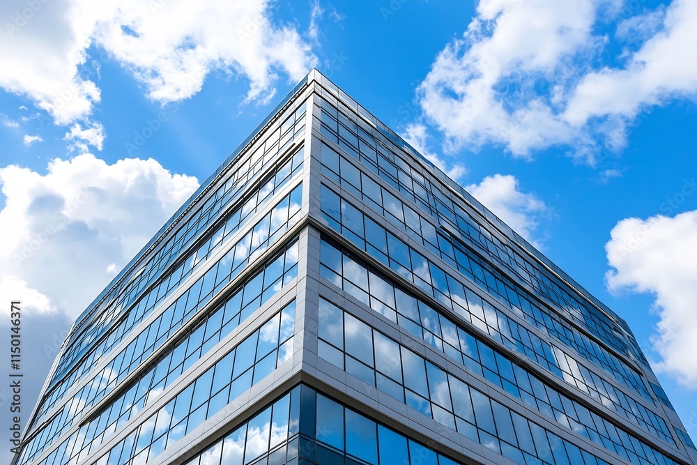 Striking Corporate Office Building with Sleek Glass Facade Reaching Skyward Striking Corporate Office Building with Sleek Glass Facade Reaching Skyward