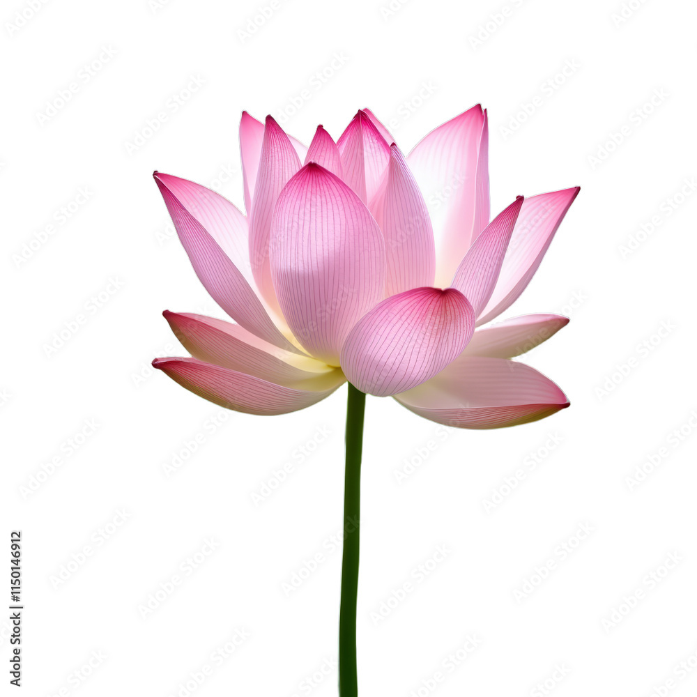 Pink lotus flower in bloom with long green stem Pink lotus flower in bloom with long green stem