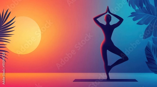 Serene Silhouette of a Yoga Pose Against Sunset Background