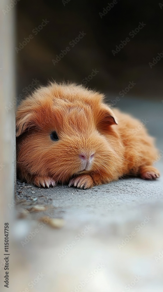 A fluffy orange guinea pig resting on a surface, showcasing its soft fur and relaxed posture. A fluffy orange guinea pig resting on a surface, showcasing its soft fur and relaxed posture.
