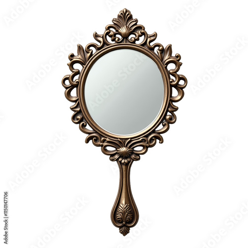 Ornate hand mirror on a black background