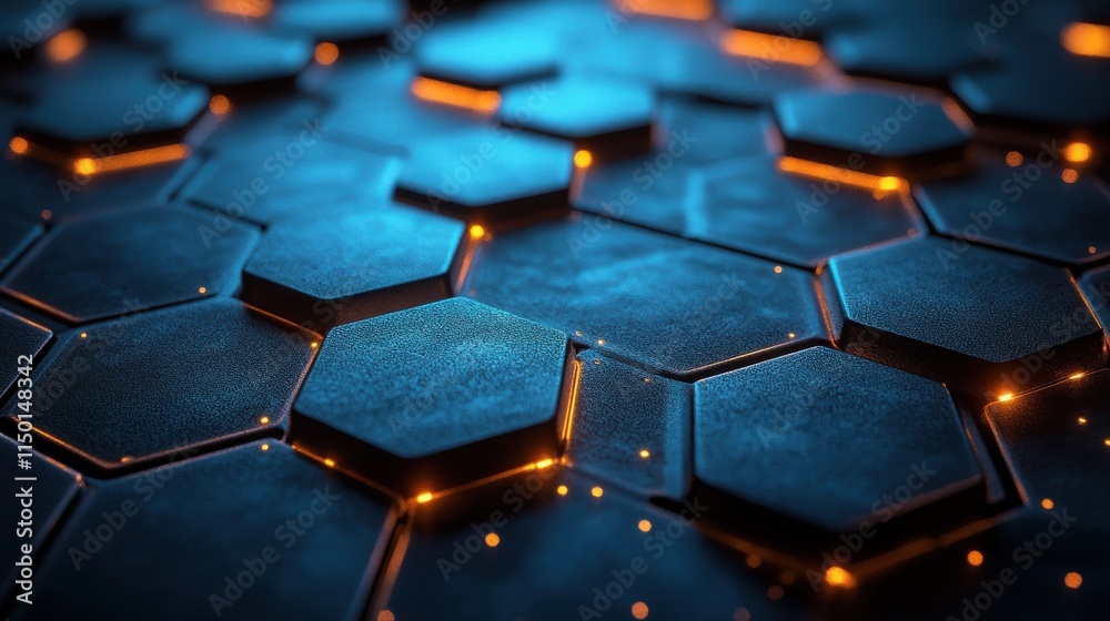 abstract 3d rendering of futuristic surface with blue hexago
