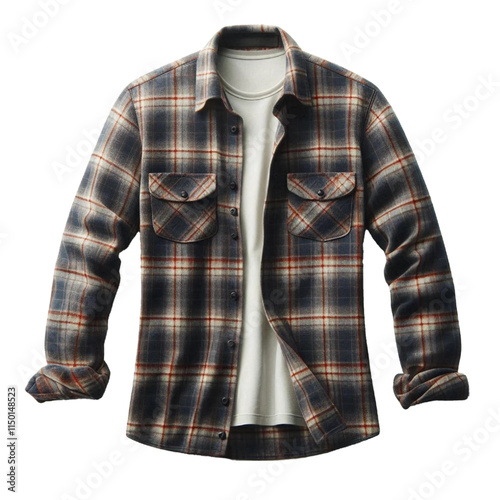 CUTOUT laid flannel shirT isolated on transparent background 