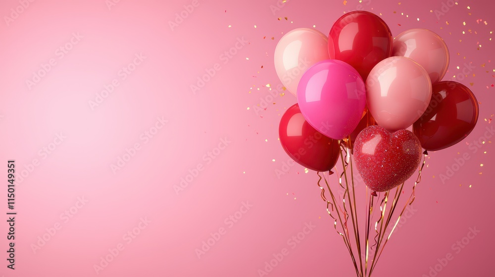 custom made wallpaper toronto digitalValentine's Day pink and red balloon arrangement concept. Colorful balloons in shades of pink and red against a soft pink background, creating a festive and cheerful atmosphere.