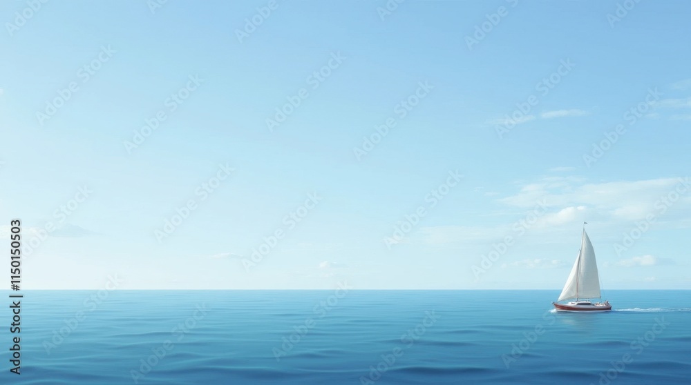 Obraz premium Serene Sailboat on a Calm Ocean Under Clear Skies
