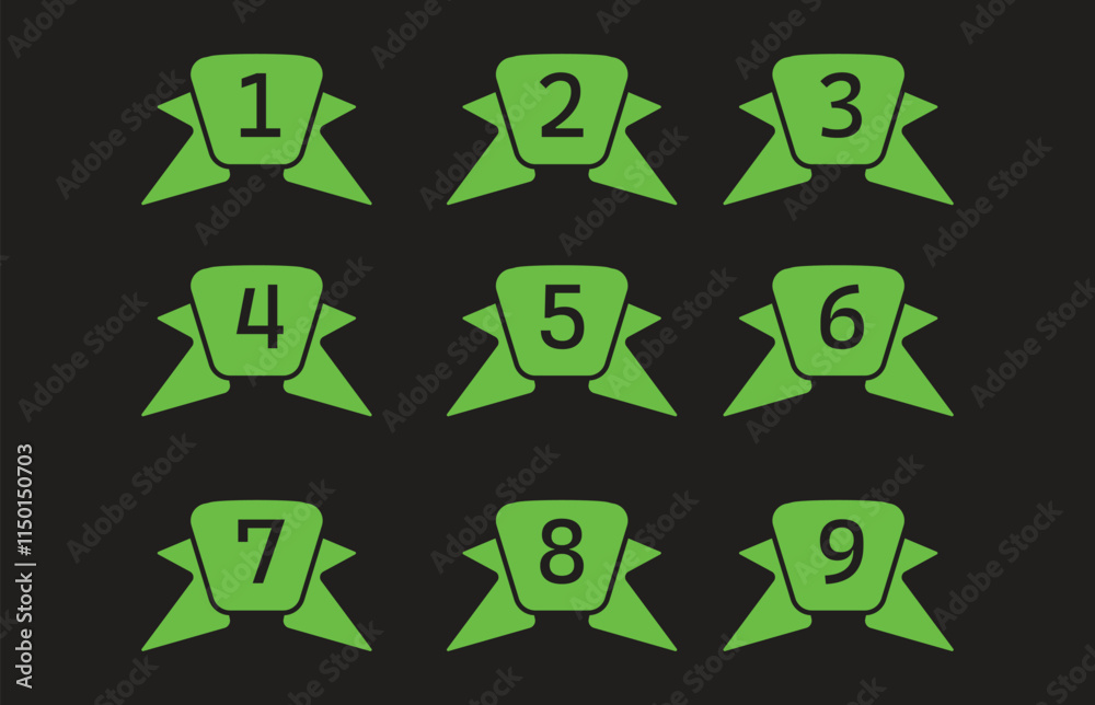 Ranking position from first to ninth place with award ribbon icons Ranking position from first to ninth place with award ribbon icons