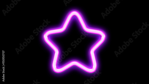 Star button icon neon glowing cut out isolated on black background
