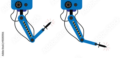 Factory Welding Machine Flat Style. Technology, steel works, welding and product manufacturing vector art