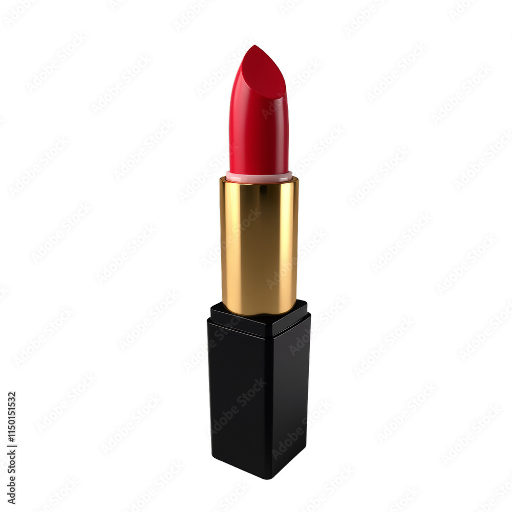 Luxurious golden lipstick case with a vibrant red lip color on top, presented against a black background Luxurious golden lipstick case with a vibrant red lip color on top, presented against a black background