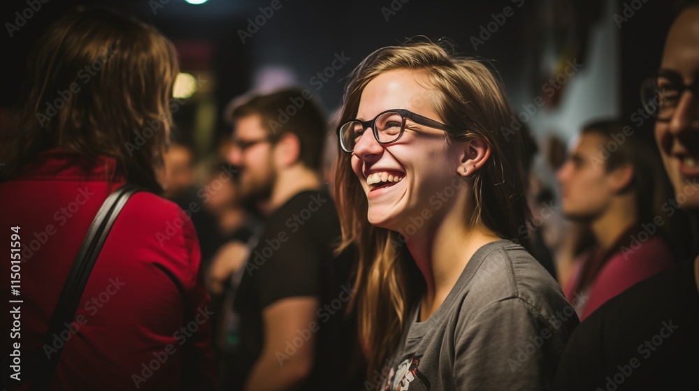 A person laughing joyfully during a group activity, ambient light, space on the right for branding,generative ai illustration A person laughing joyfully during a group activity, ambient light, space on the right for branding,generative ai illustration