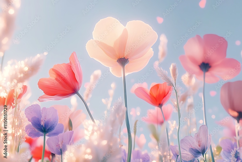 Pastel Flowers Bloom in Soft Sunlight Pastel Flowers Bloom in Soft Sunlight