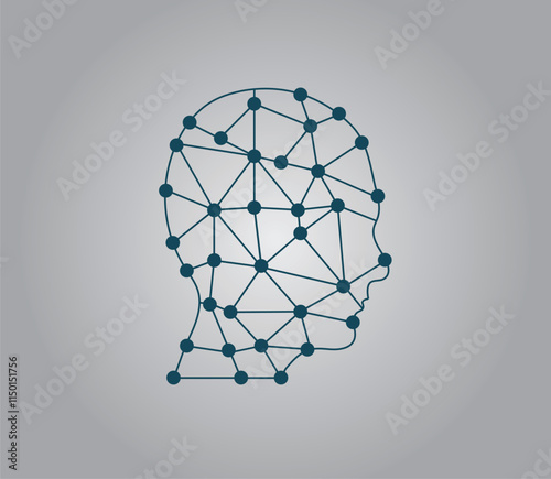 Human Head Mesh Neural Network. Intelligence and human thinking process vector art