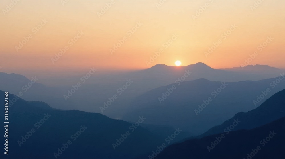 Obraz premium Distant Mountain Range at Sunset