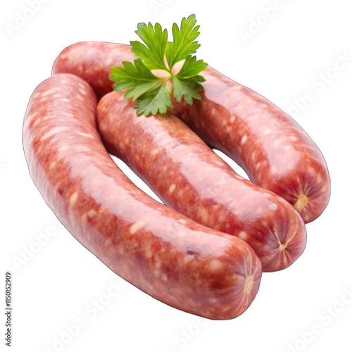 Fresh raw sausage isolated on transparent background