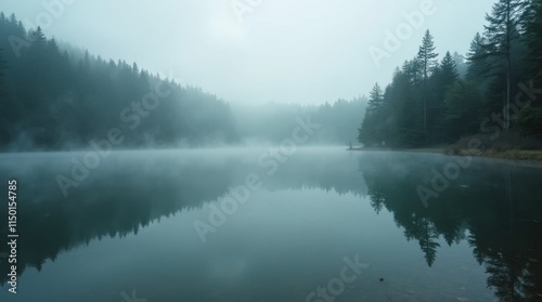 Misty Lake in Dense Forest