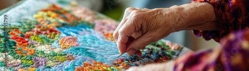 Elderly Woman Embroidering ...